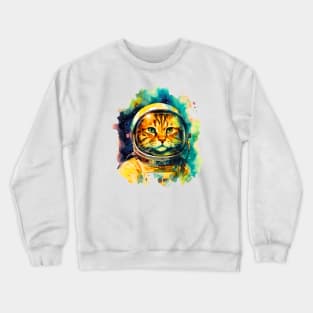 Astronaut Cat in Watercolor Crewneck Sweatshirt